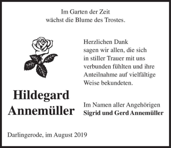 Traueranzeige von Hildegard Annemüller  von Magdeburger Volksstimme