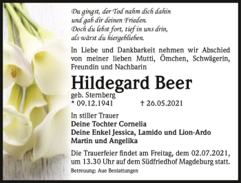 Traueranzeige von Hildegard Beer (geb. Sternberg)  von Magdeburger Volksstimme