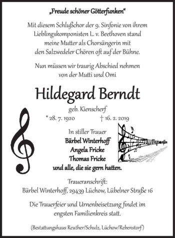 Traueranzeige von Hildegard Berndt (geb. Kienscherf)  von Magdeburger Volksstimme