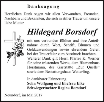 Traueranzeige von Hildegard Borsdorf  von Magdeburger Volksstimme