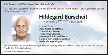 Traueranzeige von Hildegard Burscheit (geb. Wille)  von Magdeburger Volksstimme