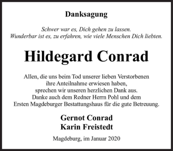 Traueranzeige von Hildegard Conrad  von Magdeburger Volksstimme