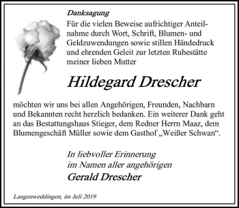 Traueranzeige von Hildegard Drescher  von Magdeburger Volksstimme