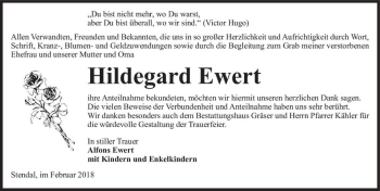 Traueranzeige von Hildegard Ewert  von Magdeburger Volksstimme