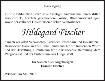 Traueranzeige von Hildegard Fischer  von Magdeburger Volksstimme