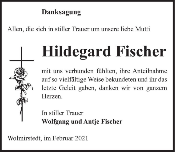 Traueranzeige von Hildegard Fischer  von Magdeburger Volksstimme