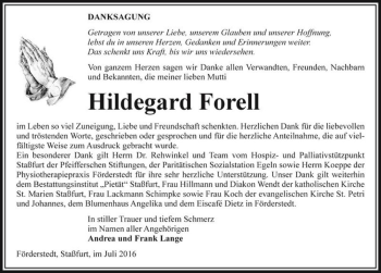 Traueranzeige von Hildegard Forell  von Magdeburger Volksstimme