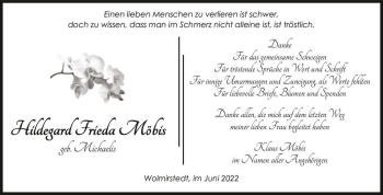 Traueranzeige von Hildegard Frieda Möbis (geb. Michaelis)  von Magdeburger Volksstimme