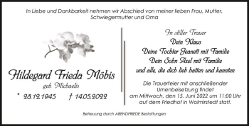 Traueranzeige von Hildegard Frieda Möbis (geb. Michaelis)  von Magdeburger Volksstimme