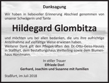 Traueranzeige von Hildegard Glombitza  von Magdeburger Volksstimme