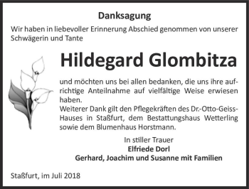 Traueranzeige von Hildegard Glombitza  von Magdeburger Volksstimme