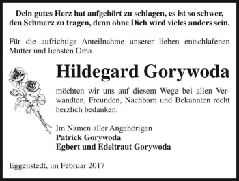 Traueranzeige von Hildegard Gorywoda  von Magdeburger Volksstimme