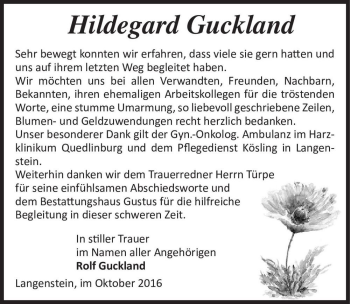 Traueranzeige von Hildegard Guckland  von Magdeburger Volksstimme