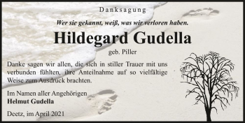 Traueranzeige von Hildegard Gudella (geb. Piller)  von Magdeburger Volksstimme