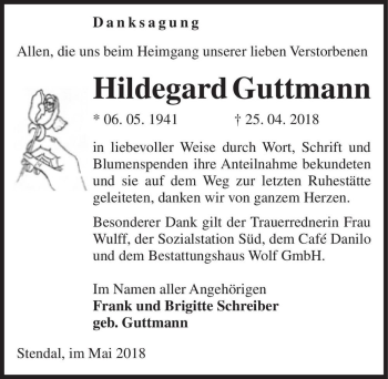 Traueranzeige von Hildegard Guttmann  von Magdeburger Volksstimme