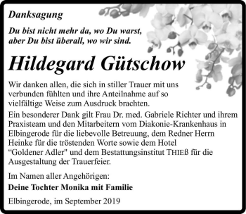Traueranzeige von Hildegard Gütschow  von Magdeburger Volksstimme