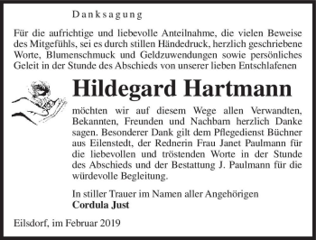Traueranzeige von Hildegard Hartmann  von Magdeburger Volksstimme
