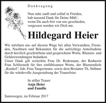 Traueranzeige von Hildegard Heier  von Magdeburger Volksstimme