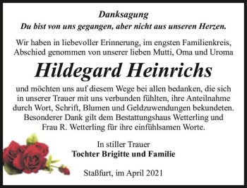 Traueranzeige von Hildegard Heinrichs  von Magdeburger Volksstimme
