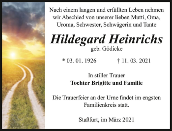 Traueranzeige von Hildegard Heinrichs (geb. Gödicke)  von Magdeburger Volksstimme