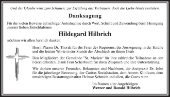 Traueranzeige von Hildegard Hilbrich  von Magdeburger Volksstimme