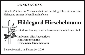 Traueranzeige von Hildegard Hirschelmann  von Magdeburger Volksstimme