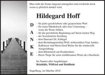 Traueranzeige von Hildegard Hoff  von Magdeburger Volksstimme