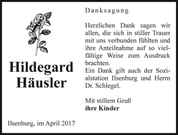 Traueranzeige von Hildegard Häusler  von Magdeburger Volksstimme