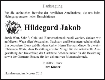 Traueranzeige von Hildegard Jakob  von Magdeburger Volksstimme