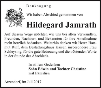 Traueranzeige von Hildegard Jamrath  von Magdeburger Volksstimme
