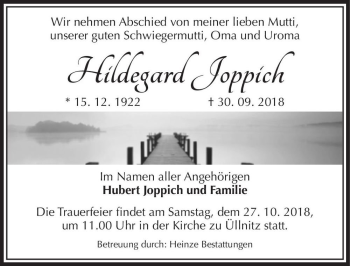 Traueranzeige von Hildegard Joppich  von Magdeburger Volksstimme