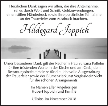 Traueranzeige von Hildegard Joppich  von Magdeburger Volksstimme