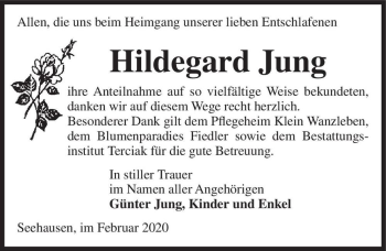 Traueranzeige von Hildegard Jung  von Magdeburger Volksstimme