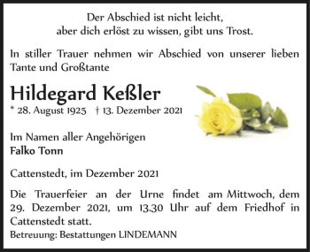 Traueranzeige von Hildegard Keßler  von Magdeburger Volksstimme