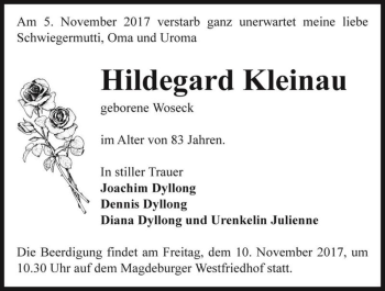 Traueranzeige von Hildegard Kleinau (geb. Woseck)  von Magdeburger Volksstimme