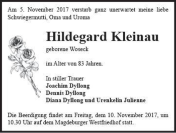 Traueranzeige von Hildegard Kleinau (geb. Woseck)  von Magdeburger Volksstimme
