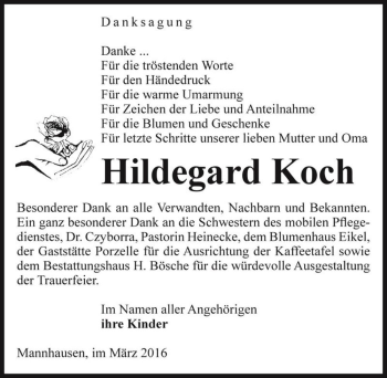 Traueranzeige von Hildegard Koch  von Magdeburger Volksstimme