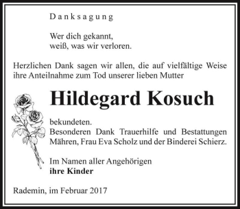 Traueranzeige von Hildegard Kosuch  von Magdeburger Volksstimme
