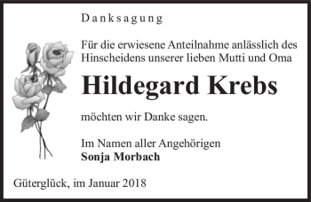 Traueranzeige von Hildegard Krebs  von Magdeburger Volksstimme