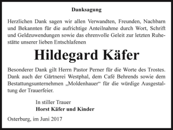 Traueranzeige von Hildegard Käfer  von Magdeburger Volksstimme
