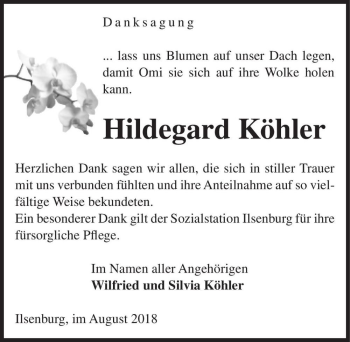 Traueranzeige von Hildegard Köhler  von Magdeburger Volksstimme