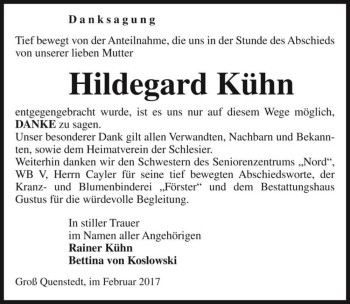 Traueranzeige von Hildegard Kühn  von Magdeburger Volksstimme