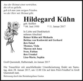 Traueranzeige von Hildegard Kühn (geb. Seiffert)  von Magdeburger Volksstimme