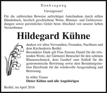 Traueranzeige von Hildegard Kühne  von Magdeburger Volksstimme
