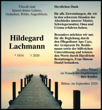 Traueranzeige von Hildegard Lachmann  von Magdeburger Volksstimme