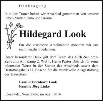 Traueranzeige von Hildegard Look  von Magdeburger Volksstimme