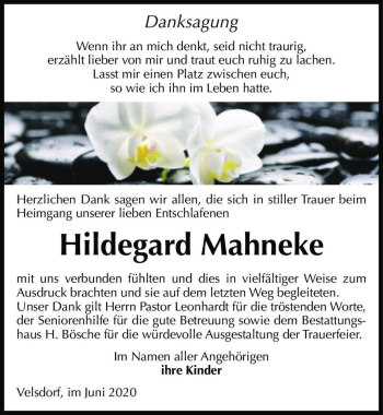 Traueranzeige von Hildegard Mahneke  von Magdeburger Volksstimme