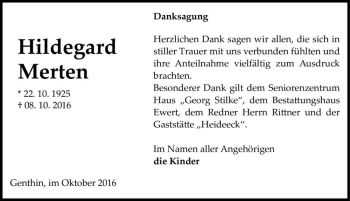 Traueranzeige von Hildegard Merten  von Magdeburger Volksstimme