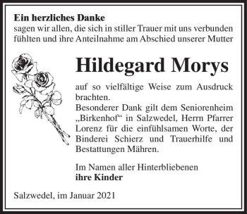 Traueranzeige von Hildegard Morys  von Magdeburger Volksstimme