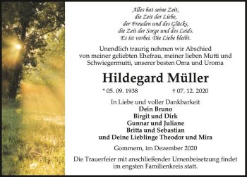 Traueranzeige von Hildegard Müller  von Magdeburger Volksstimme
